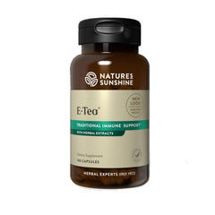 Nature's Sunshine E-Tea Capsules bottle front for immune support.