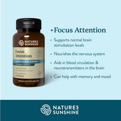 Nature's Sunshine Focus Attention capsules closeup highlight easy daily use