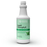 Nature's Sunshine Liquid Chlorophyll bottle with spearmint oil label and green liquid.