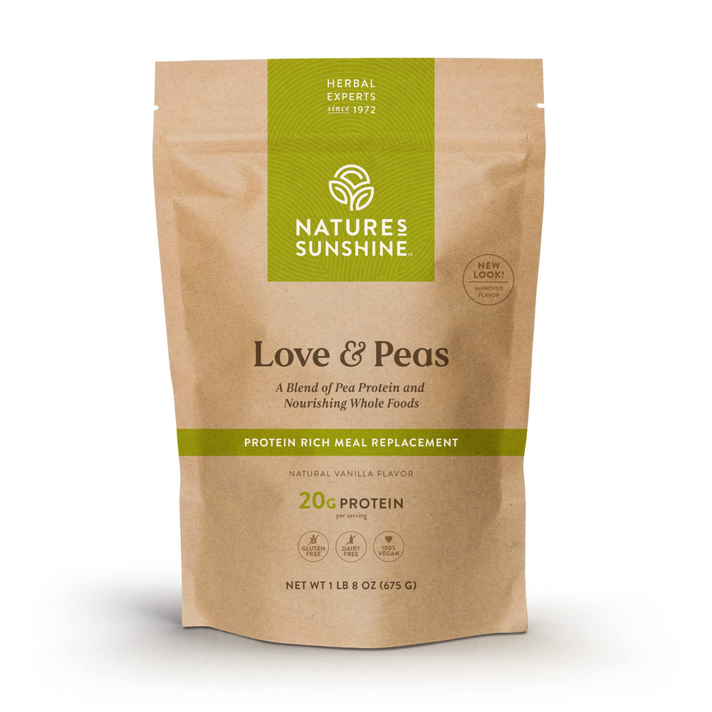 Nature's Sunshine Love and Peas bag front—plant-based protein option for everyday meals.