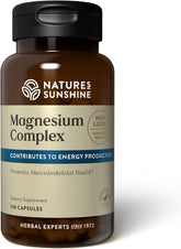 Nature's Sunshine Magnesium Complex bottle front—daily relaxation support from high-potency citrate and malate.