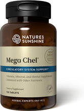 Nature's Sunshine Mega-Chel tablets close-up highlighting minerals for circulatory support.