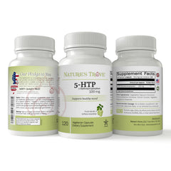 Nature's Trove 5-HTP capsules on a neutral backdrop for daily use