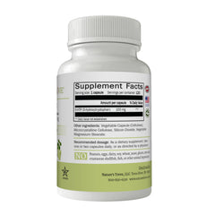 Nature's Trove 5-HTP label close-up highlighting purity and testing