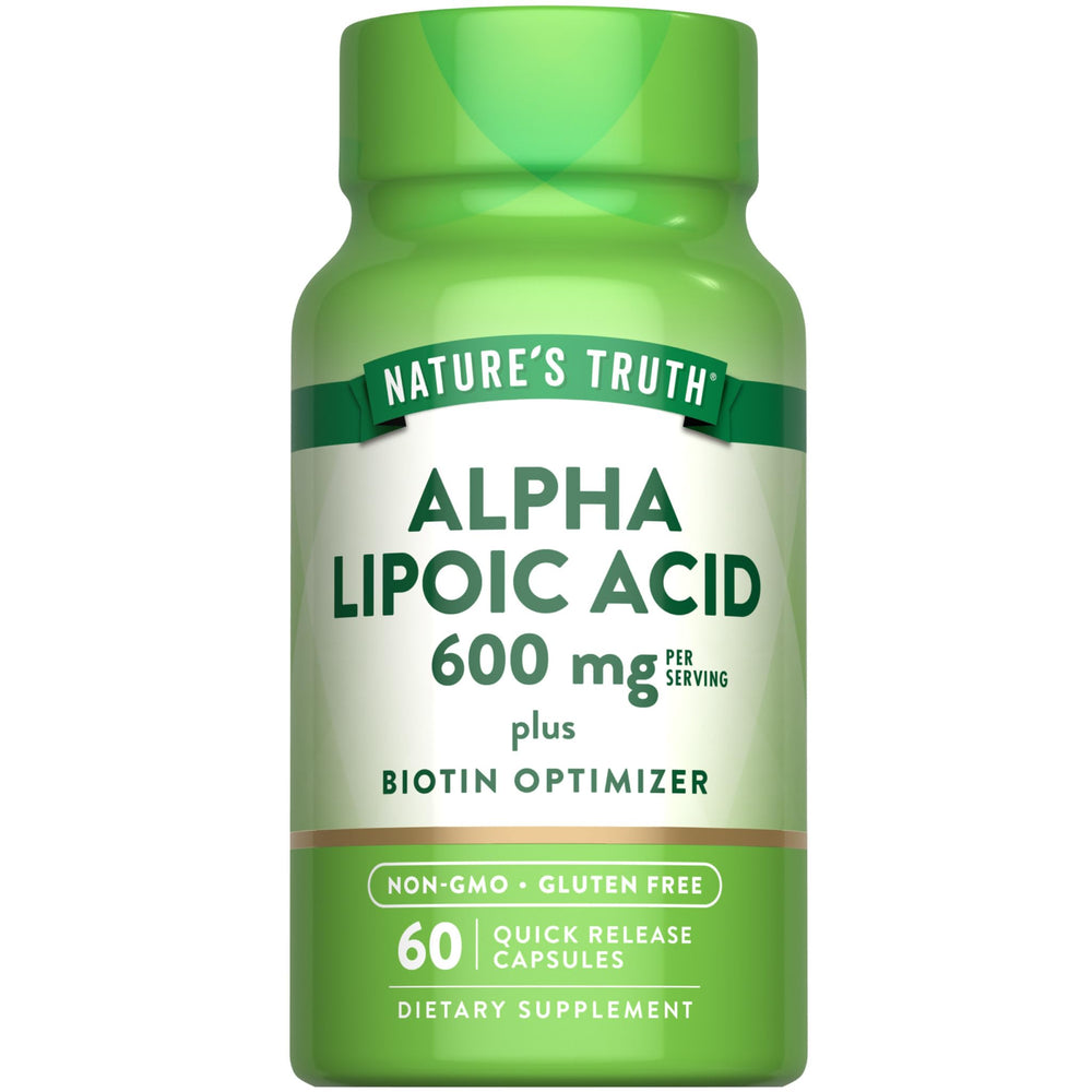 Nature's Truth Alpha Lipoic Acid 600mg bottle with Biotin Optimizer for everyday use.