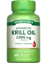 Nature's Truth Antarctic Krill Oil bottle showing omega-3 features