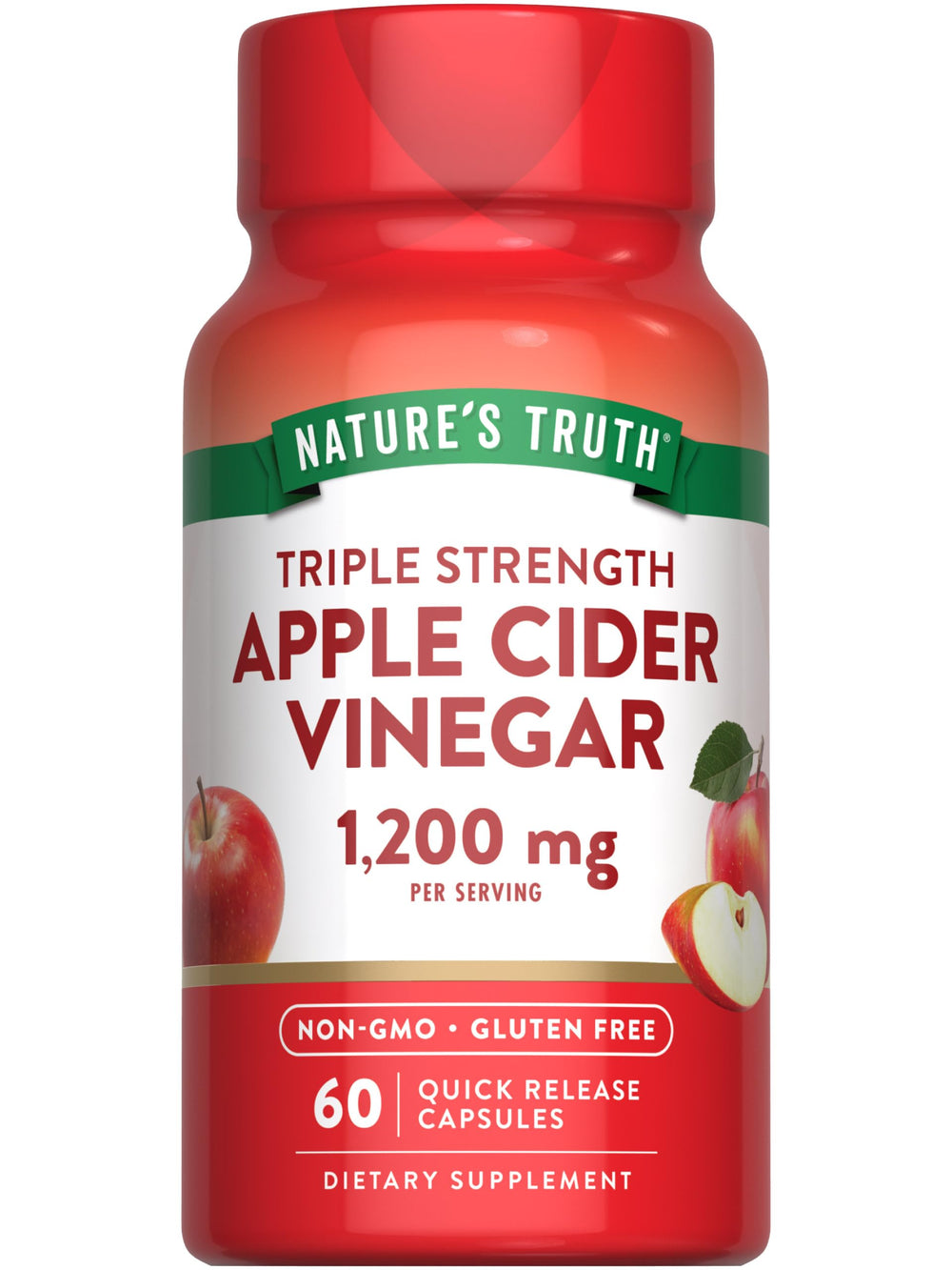 Nature's Truth Apple Cider Vinegar Capsules bottle shows 1200mg strength for daily use.