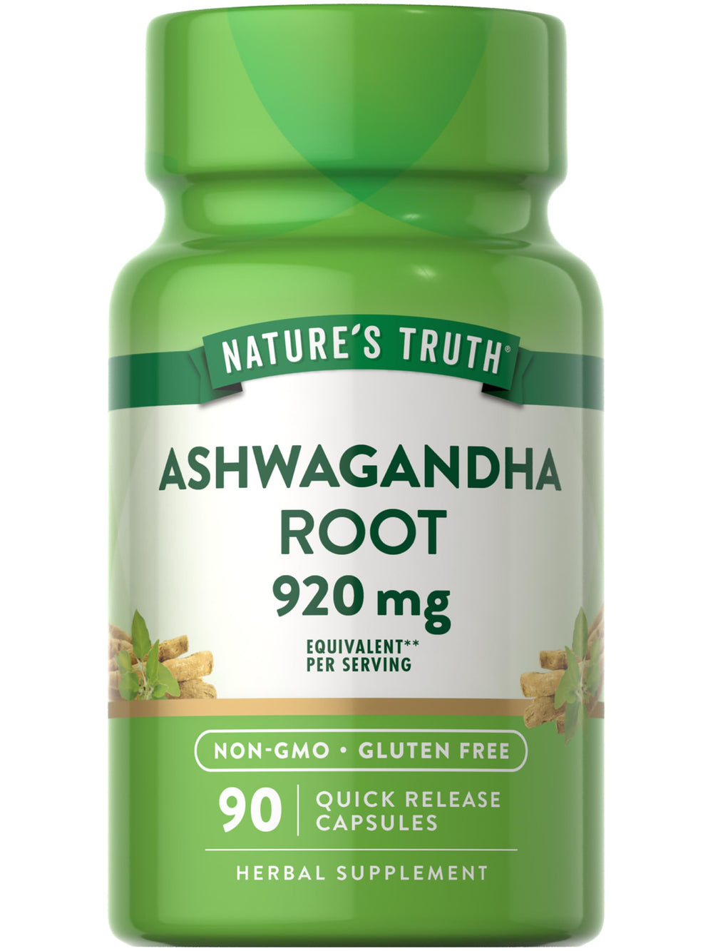 Nature's Truth Ashwagandha supplement bottle highlighting root-based capsules for daily wellness