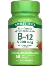 Nature's Truth B12 5000mcg berry-flavored tablets for daily vegan use.