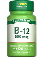 Nature's Truth B12 bottle front with compact vegan tablets for daily wellness.