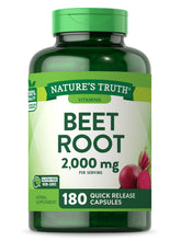 Nature's Truth Beet Root Capsules bottle highlights 180-count packaging for daily convenience