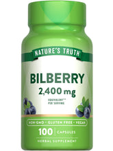 Nature's Truth Bilberry Extract Capsules bottle on white with vegan, gluten-free labeling