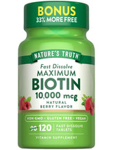 Nature's Truth Biotin 10000mcg fast-dissolve tablets with natural berry flavor for daily use
