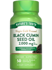 Nature's Truth Black Cumin Seed Oil bottle front with clear label for easy selection