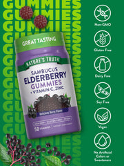 Front view of Nature's Truth Black Elderberry Gummies jar for daily routine