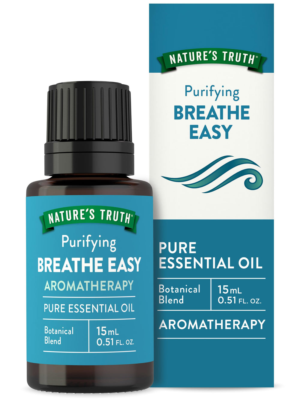 Nature's Truth Breathe Easy bottle-diffuser for calming aromatherapy and fresh spaces.