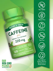 Close-up of Nature's Truth caffeine pills tablets ready to take