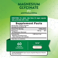 Nature's Truth cápsulas veganas de magnesio glicinato con ashwagandha.