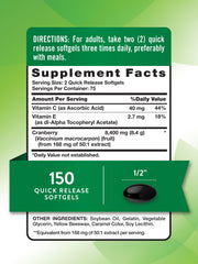 Nature's Truth Cranberry Pills bottle back with label details