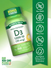 Nature's Truth D3 bottle on shelf highlighting gluten-free quality.