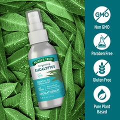 Nature's Truth eucalyptus mist spray label highlights clean botanicals and coconut oil.