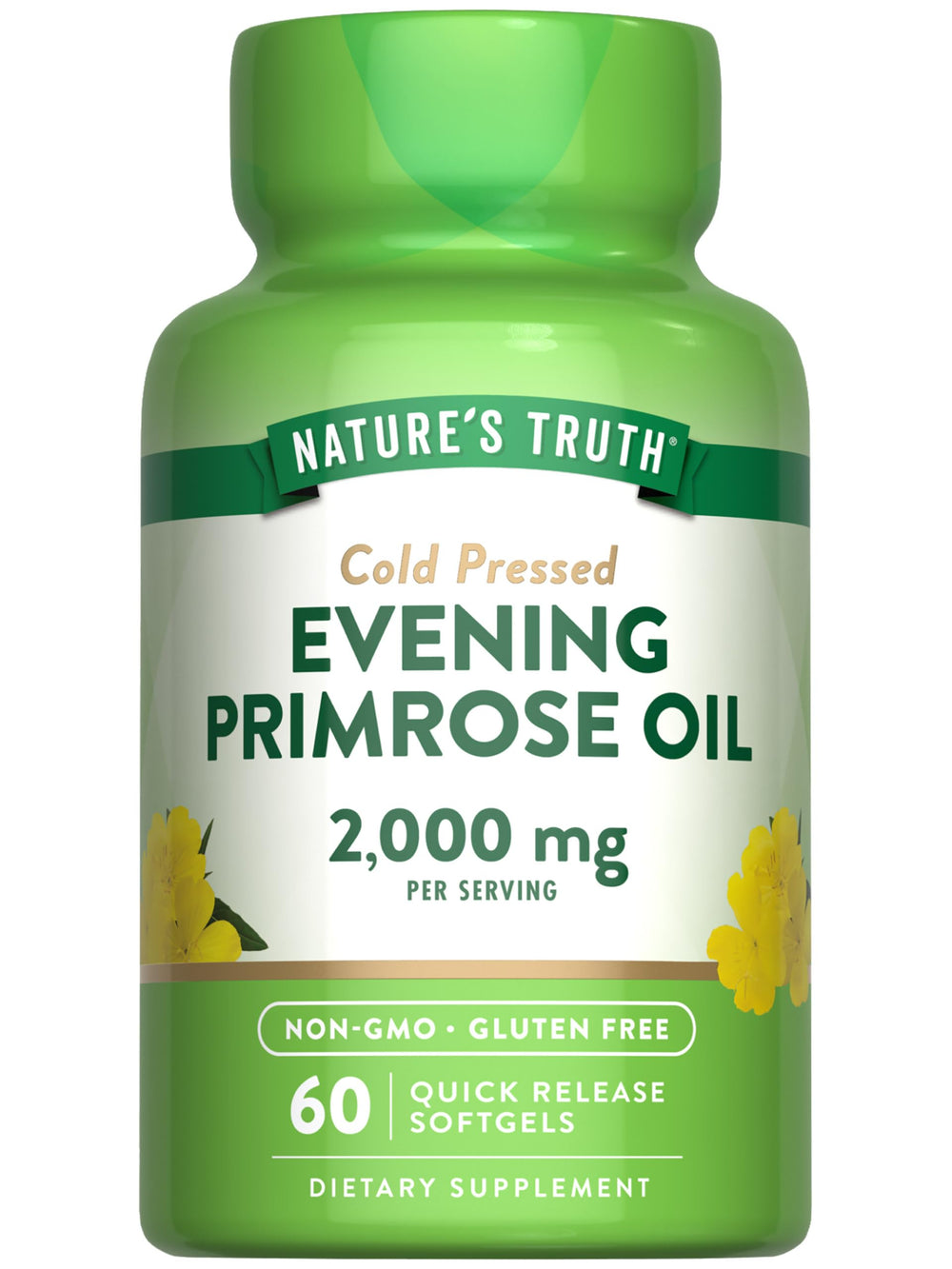 Nature's Truth Evening Primrose Oil softgels bottle on display for daily essential fatty acids.