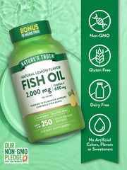 Nature's Truth fish oil 2000 mg softgel closeup, smooth capsule texture.