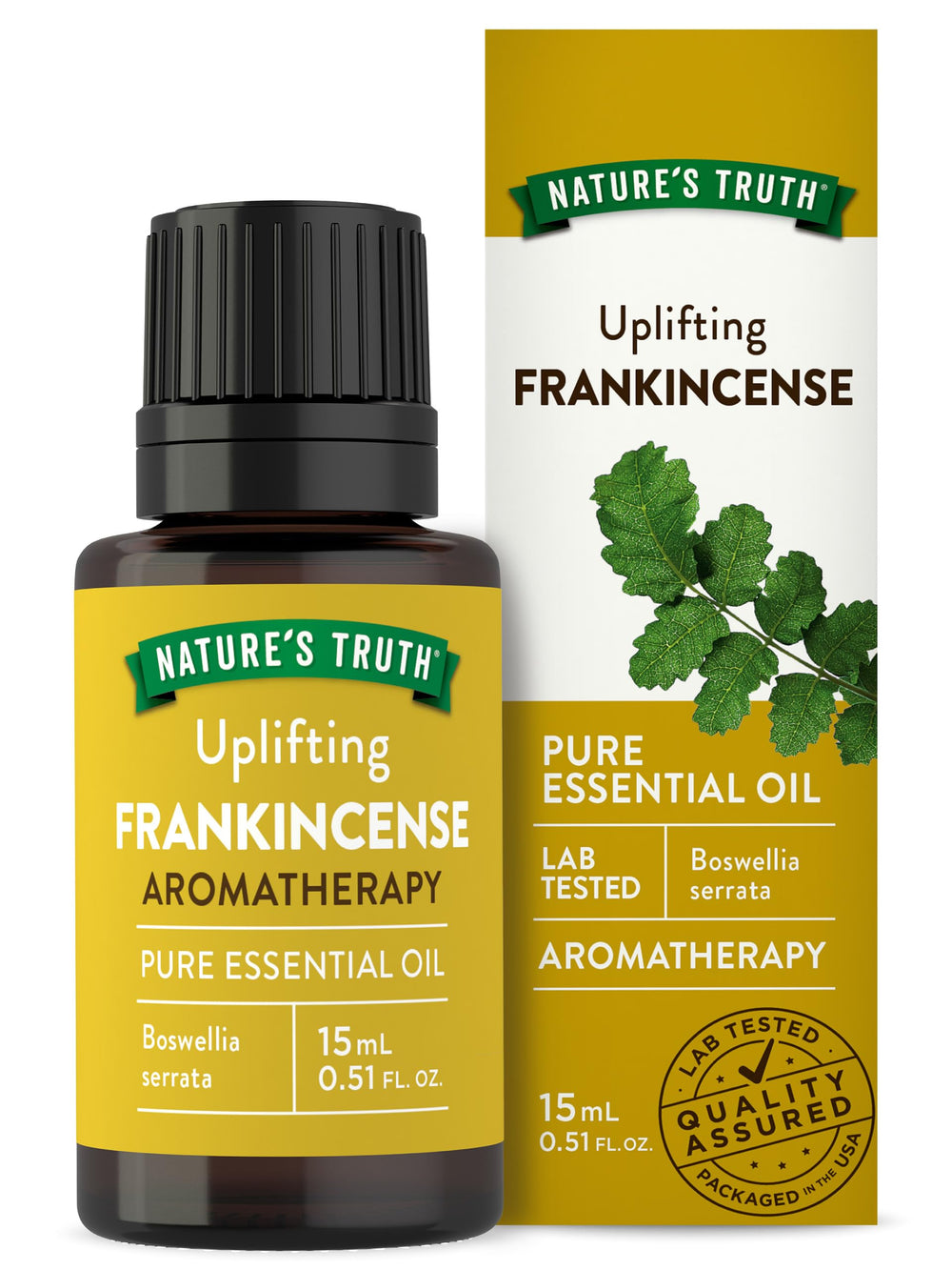 Nature's Truth frankincense essential oil 15 mL bottle for diffusers and calming rituals.