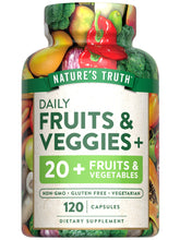 Nature’s Truth Fruit and Veggies bottle label highlights quality and daily nutrition support.
