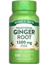 Nature's Truth Ginger Root Capsules bottle shows 1,500 mg per serving for daily wellness.