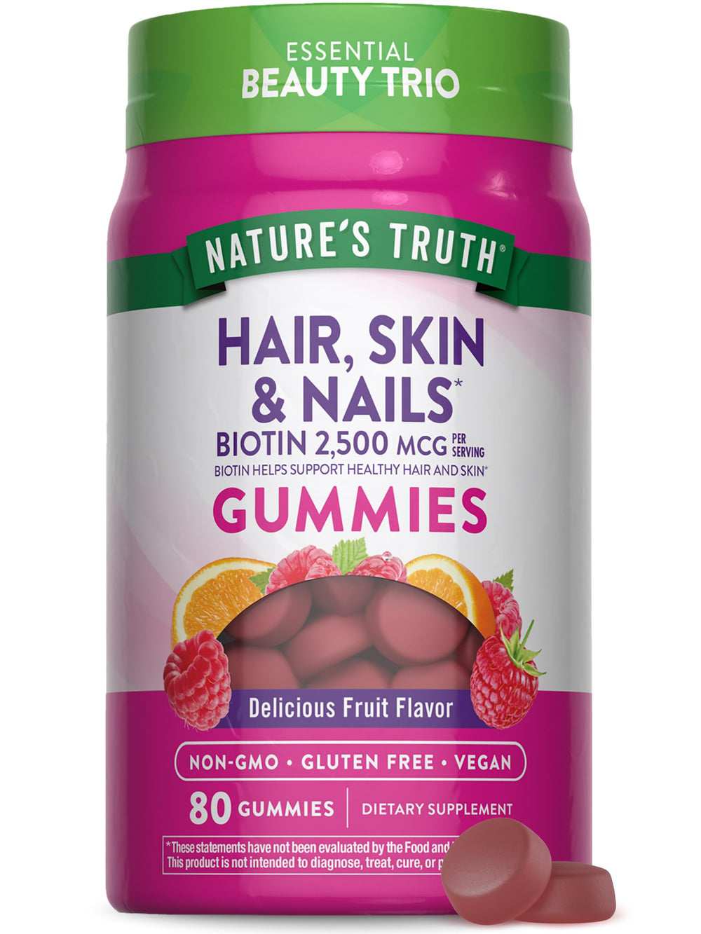 Nature's Truth Hair Skin Nails Gummies bottle shot for daily beauty support