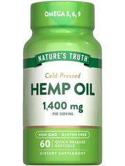 Nature's Truth hemp oil softgels bottle front highlighting 1400 mg formula for daily wellness
