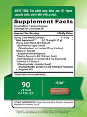 Closeup of Nature's Truth Horny Goat Weed vegan capsules for everyday use