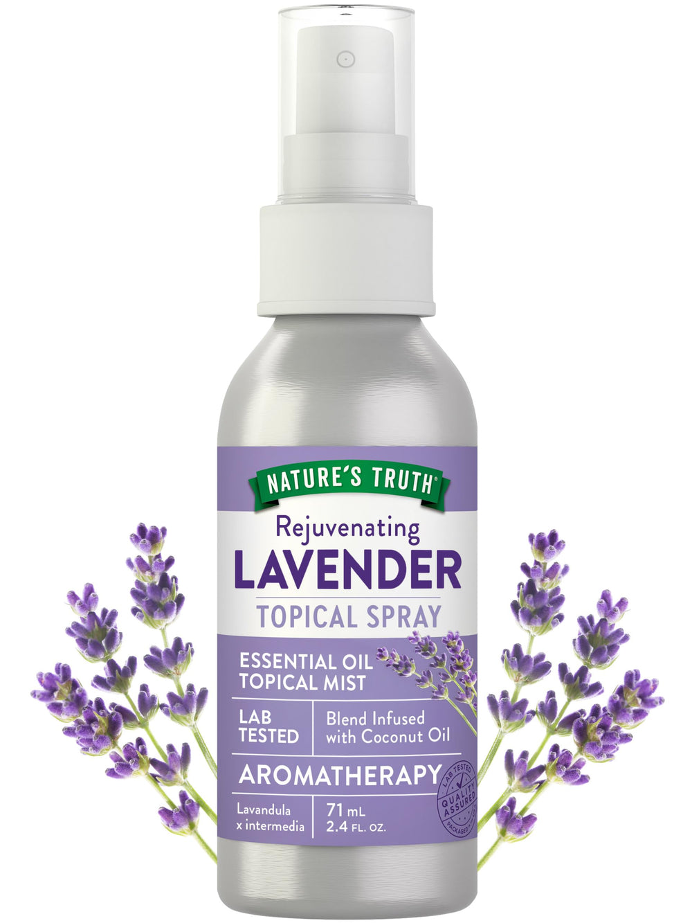 Nature's Truth Lavender Essential Oil Spray bottle for room fragrance and relaxation.