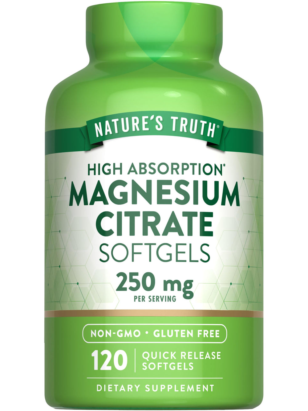Nature's Truth Magnesium Citrate Softgels bottle front highlighting high absorption formula for daily wellness