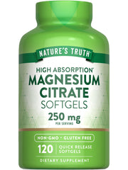 Nature's Truth Magnesium Citrate Softgels bottle front highlighting high absorption formula for daily wellness