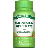 Nature's Truth magnesio glicinato con ashwagandha, cápsulas en botella para uso diario.