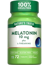 Nature's Truth Melatonin 10 mg + L-Theanine bottle front for night-time sleep support.