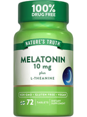 Nature's Truth Melatonin 10 mg + L-Theanine bottle front for night-time sleep support.