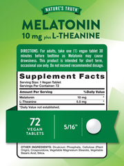 Nature's Truth Melatonin 10 mg + L-Theanine tablets pour for convenient nightly dosage.