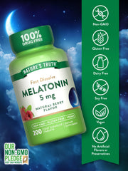 Vegan, non-GMO melatonin with gluten-free, no artificial flavors.