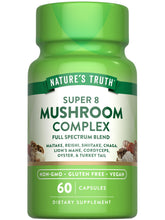 Nature's Truth Mushroom Complex capsules bottle close-up highlighting full-spectrum blend for daily wellness.