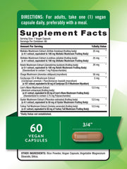 Nature's Truth packaging showcases vegan, non-GMO mushroom blend for balanced daily support.