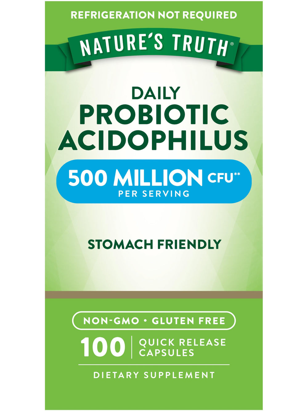 Nature's Truth Probiotics bottle-front with 500 million CFU for daily gut support.