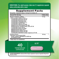 Nature's Truth Probiotics for Women bottle label highlights cranberry extract.