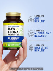 Nature's Truth Raw Flora probiotic label close-up showing 25 strains.
