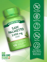 Nature's Truth Saw Palmetto Extract packaging highlights gluten-free, non-GMO