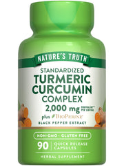 Nature's Truth Turmeric Curcumin bottle on countertop for daily wellness