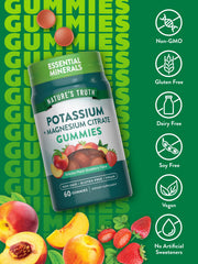 Nature's Truth vegan label on potassium magnesium citrate gummies for plant-based wellness.