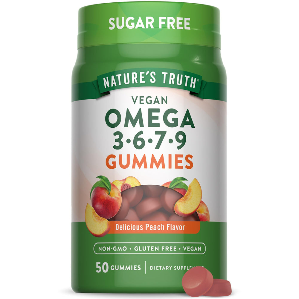 Nature's Truth vegan omega gummies peach bottle for daily wellness
